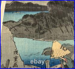 Antique Woodblock Print Utagawa Hiroshige Night Rain At The Pillow Bridges