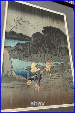 Antique Woodblock Print Utagawa Hiroshige Night Rain At The Pillow Bridges