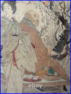 Antique late 19th century Ogata Gekko Japanese woodblock figural Meiji print