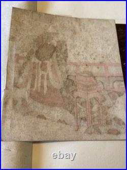 Antique original woodblock print Yashima Gakutei Lady with a Fan Standing on