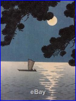 Arai Yoshimune Pine Beach Japanese Woodblock Print Hasegawa Night Scenes