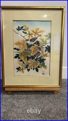 Ashikaga Shizuo Birds Maple Japanese Woodblock Print Ukiyo-e Authentic