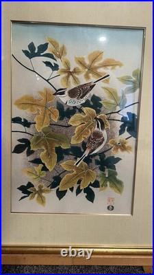 Ashikaga Shizuo Birds Maple Japanese Woodblock Print Ukiyo-e Authentic