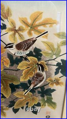 Ashikaga Shizuo Birds Maple Japanese Woodblock Print Ukiyo-e Authentic