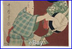 Authentic UTAMARO KITAGAWA Komachi Japanese Woodblock Print. Documentation RARE