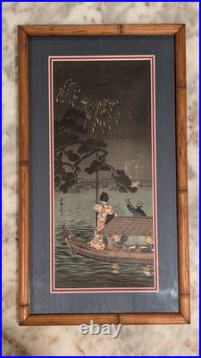 Authentic Woodblock by Shotei Takahashi (Hiroaki) Ryogoku Fireworks circa 1923