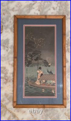 Authentic Woodblock by Shotei Takahashi (Hiroaki) Ryogoku Fireworks circa 1923