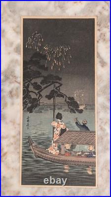 Authentic Woodblock by Shotei Takahashi (Hiroaki) Ryogoku Fireworks circa 1923
