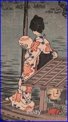 Authentic Woodblock by Shotei Takahashi (Hiroaki) Ryogoku Fireworks circa 1923