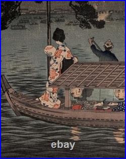 Authentic Woodblock by Shotei Takahashi (Hiroaki) Ryogoku Fireworks circa 1923