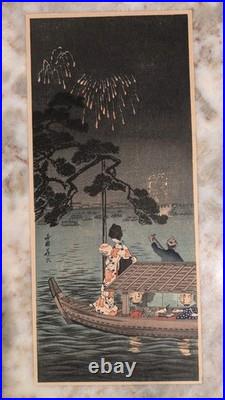 Authentic Woodblock by Shotei Takahashi (Hiroaki) Ryogoku Fireworks circa 1923