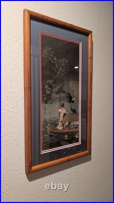 Authentic Woodblock by Shotei Takahashi (Hiroaki) Ryogoku Fireworks circa 1923