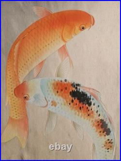 Bakufu Ohno 1939 Hokai Carp Woodblock Print With Rare Booklet Orig Mount RARE