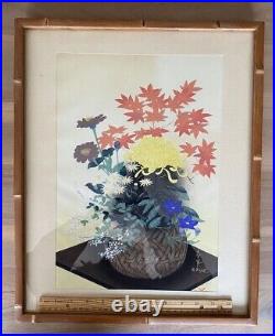 Bakufu Ohno Shinagawa Woodblock Print Flowers In Bamboo Basket Signed