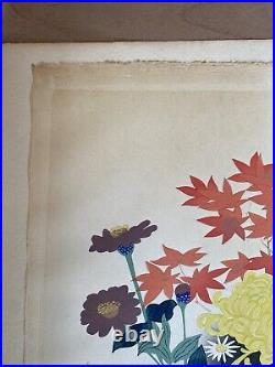 Bakufu Ohno Shinagawa Woodblock Print Flowers In Bamboo Basket Signed