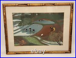 Bakufu Ohno woodblock print'Planting Rice' listed artist framed gilt signed