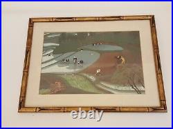 Bakufu Ohno woodblock print'Planting Rice' listed artist framed gilt signed