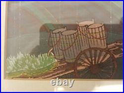 Bakufu Ohno woodblock print'Planting Rice' listed artist framed gilt signed