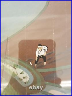 Bakufu Ohno woodblock print'Planting Rice' listed artist framed gilt signed