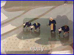 Bakufu Ohno woodblock print'Planting Rice' listed artist framed gilt signed