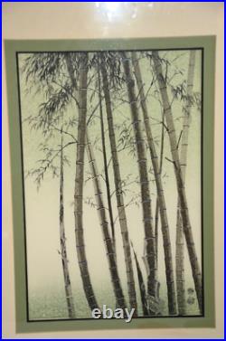Bamboo Japanese Woodblock Print Eiichi Kotozuka 1960 Framed Silk Mat 25x19