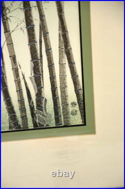 Bamboo Japanese Woodblock Print Eiichi Kotozuka 1960 Framed Silk Mat 25x19