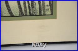 Bamboo Japanese Woodblock Print Eiichi Kotozuka 1960 Framed Silk Mat 25x19