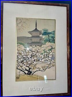 Benji Asada JAPANESE WOODBLOCK THE PAGODA OF NINNAJI TEMPLE Authenticated Signed