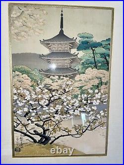 Benji Asada JAPANESE WOODBLOCK THE PAGODA OF NINNAJI TEMPLE Authenticated Signed