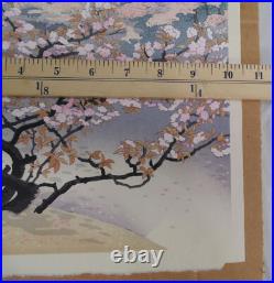Benji Asada Japanase Pagoda of Ninnaji Temple Cherry Trees Woodblock Print