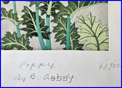 Benji Asada Japanese Woodblock Print Poppy Signed Framed Art