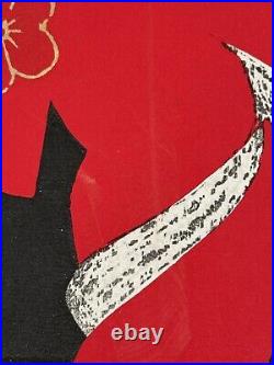 C1950 Modernist Japanese Woodblock Print Red Kimono by Kaoru Kawano