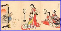 CHIKANOBU Original 1896 Japanese Woodblock Triptych Print