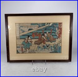 C. 1868 Japanese Utagawa Yoshiiku 1833-1904 7th Act Of Kabuki Woodblock Print