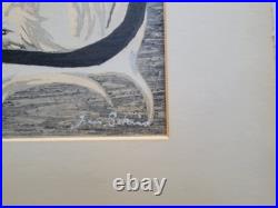 C. 1956 ORIGINAL WOODBLOCK WHITE CAT AND KITTEN by JUNICHIRO SEKINO JAPAN SIGNED