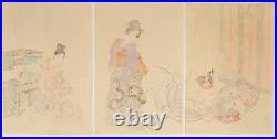 Chikanobu, Pug Play, Court Lady, Kimono Fashion, Original Japanese Woodblock Print