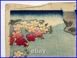 Chikanobu Woodblock Print Triptych Sumida River Spring Blossoms, Sakura, Bijin-ga