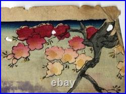 Chikanobu Woodblock Print Triptych Sumida River Spring Blossoms, Sakura, Bijin-ga