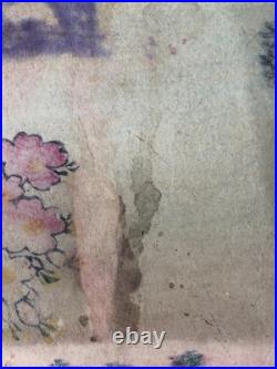 Chikanobu Woodblock Print Triptych Sumida River Spring Blossoms, Sakura, Bijin-ga