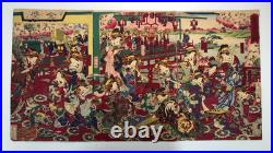 Chikanobu Woodblock Print Triptych Treasure Competition 1878 Japanese Go Game