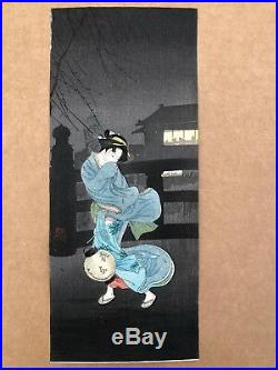 Cold Winter Wind by Shotei Japanese Woodblock Print Pre Earthquake