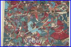 Color woodcut original Samurai Battle 19th century. 19th Century Ukyoe from