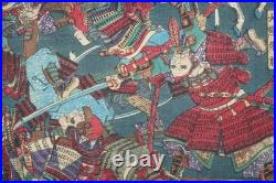 Color woodcut original Samurai Battle 19th century. 19th Century Ukyoe from