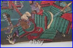 Color woodcut original Samurai Battle 19th century. 19th Century Ukyoe from