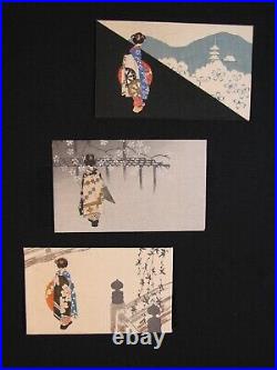 Decorative Envelopes / Pochibukuro of 3 Maikos Pre W. W. II Woodblock Print