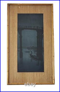 EIjiro Kobayashi Japanese Woodblock Framed Print (1870-1946) A Bridge by Night
