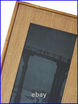 EIjiro Kobayashi Japanese Woodblock Framed Print (1870-1946) A Bridge by Night