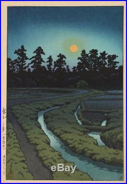 En0709tjMc Japanese woodblock print Kawase Hasui Moon at Ayashi 1946