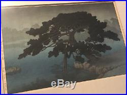Estate 1937 Hasui Kawase Signed Rain At Onshi Park Shiba Large Woodblock Print