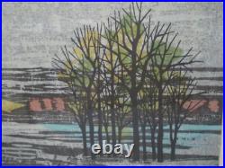 FUMIO FUJITA Japanese Signed Limited Ed COLORFUL FOREST Trees Woodblock Print